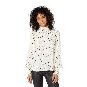 Sanctuary Carrie Polka Dot Smocked Blouse White Black Size Small